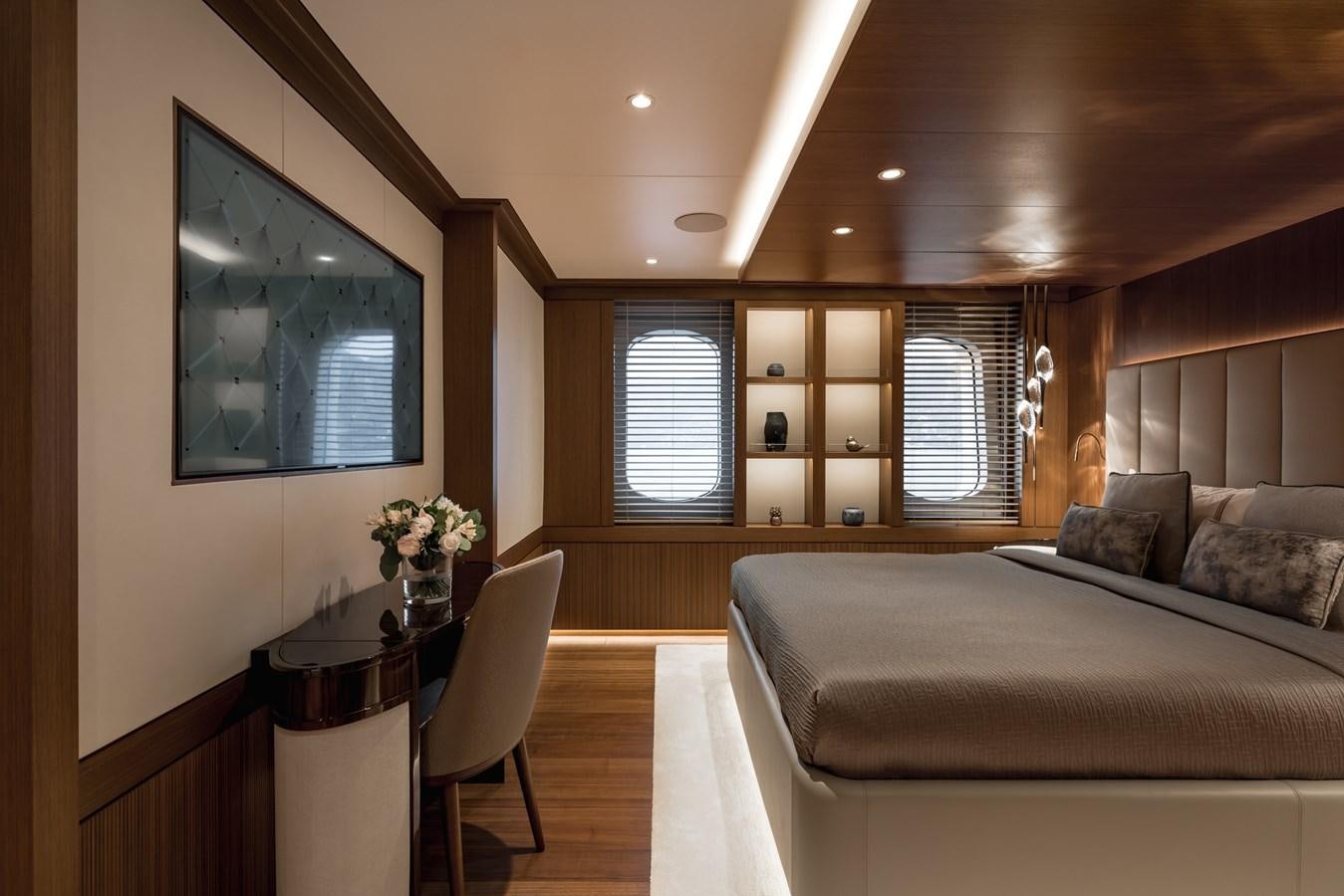 a living room with a couch and a table aboard VICTORIOUS Yacht for Charter