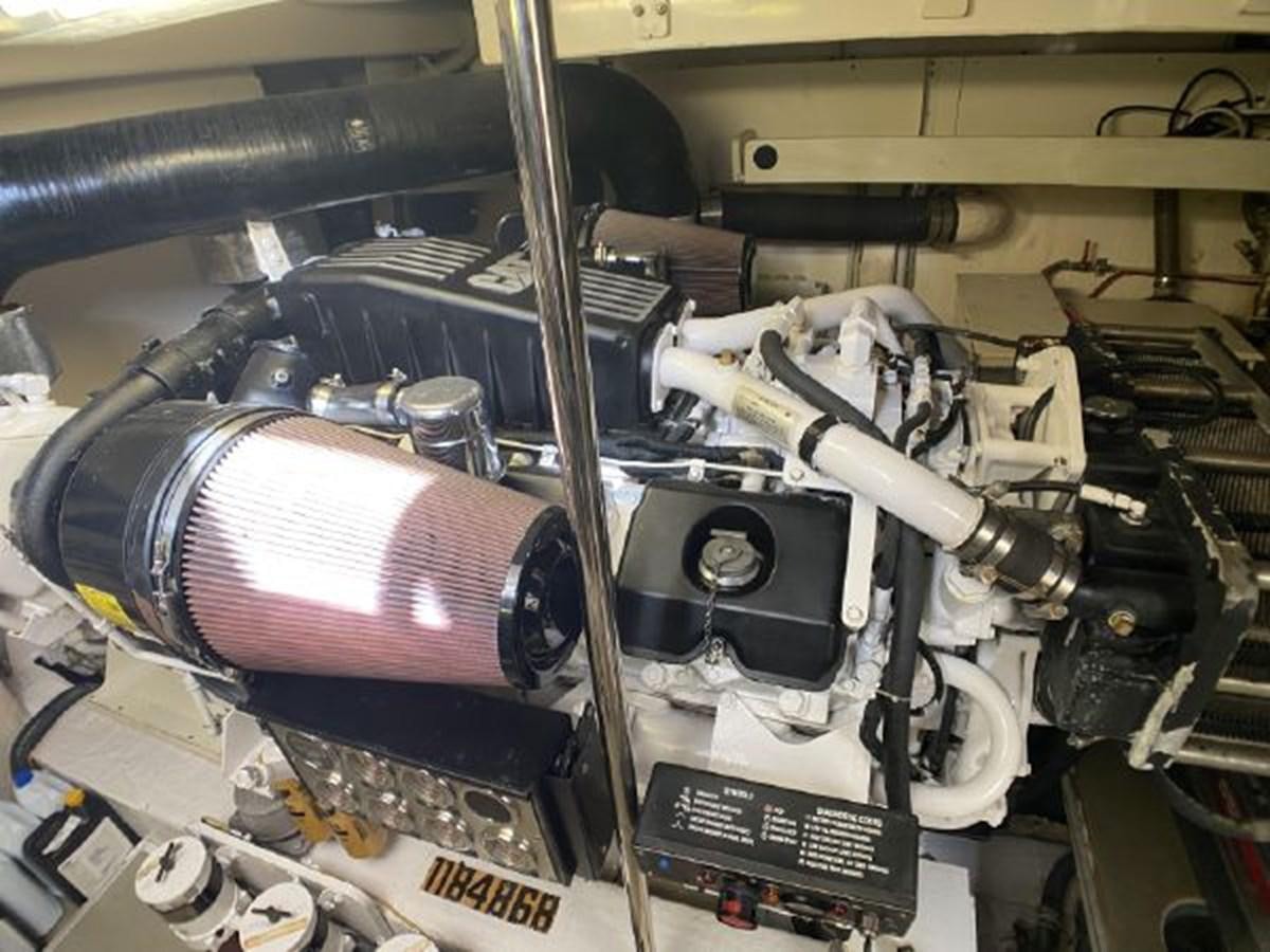 a car engine with a hood aboard 2005 760 FERRETTI MOTOR YACHT Yacht for Sale