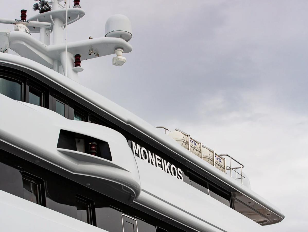 the side of a boat aboard MONEIKOS Yacht for Sale