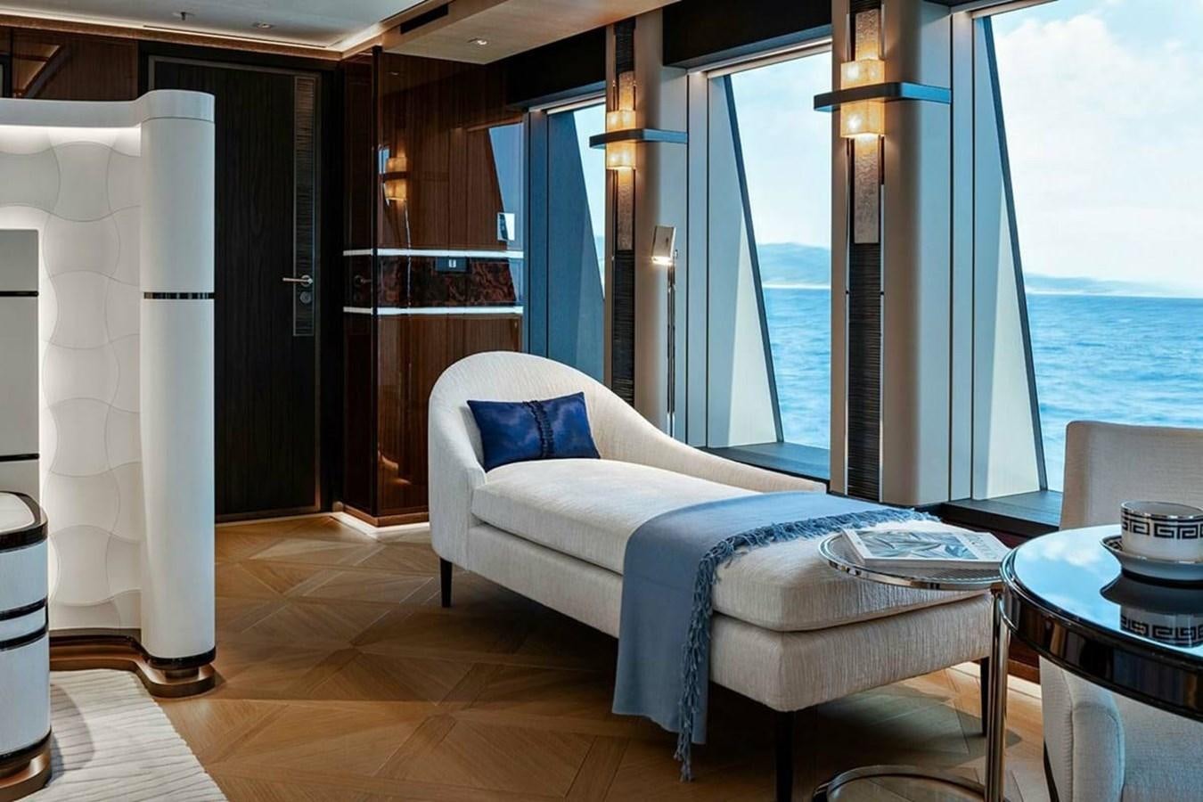 a bed in a room aboard LUSINE Yacht for Sale