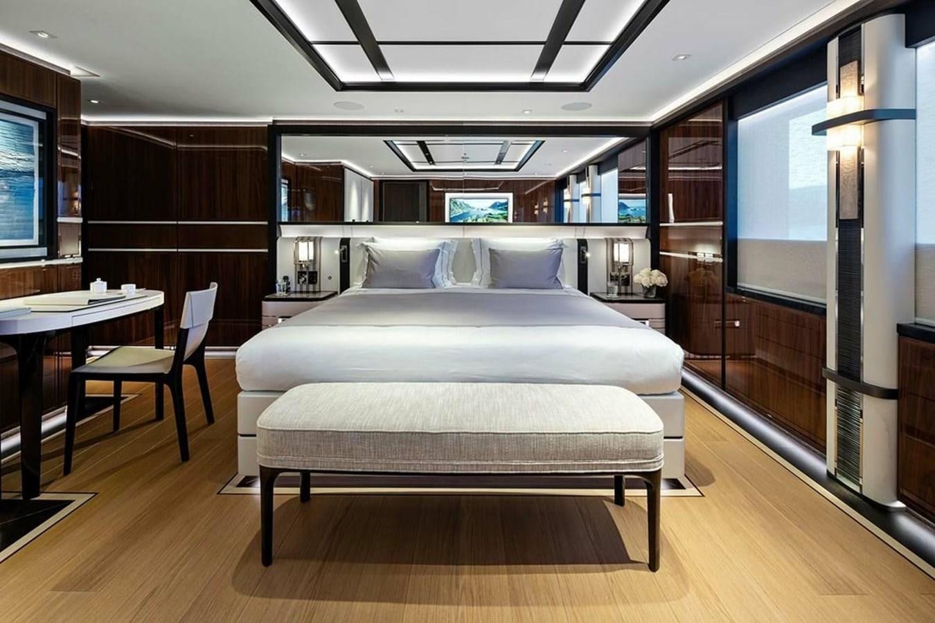 a bed in a room aboard LUSINE Yacht for Sale