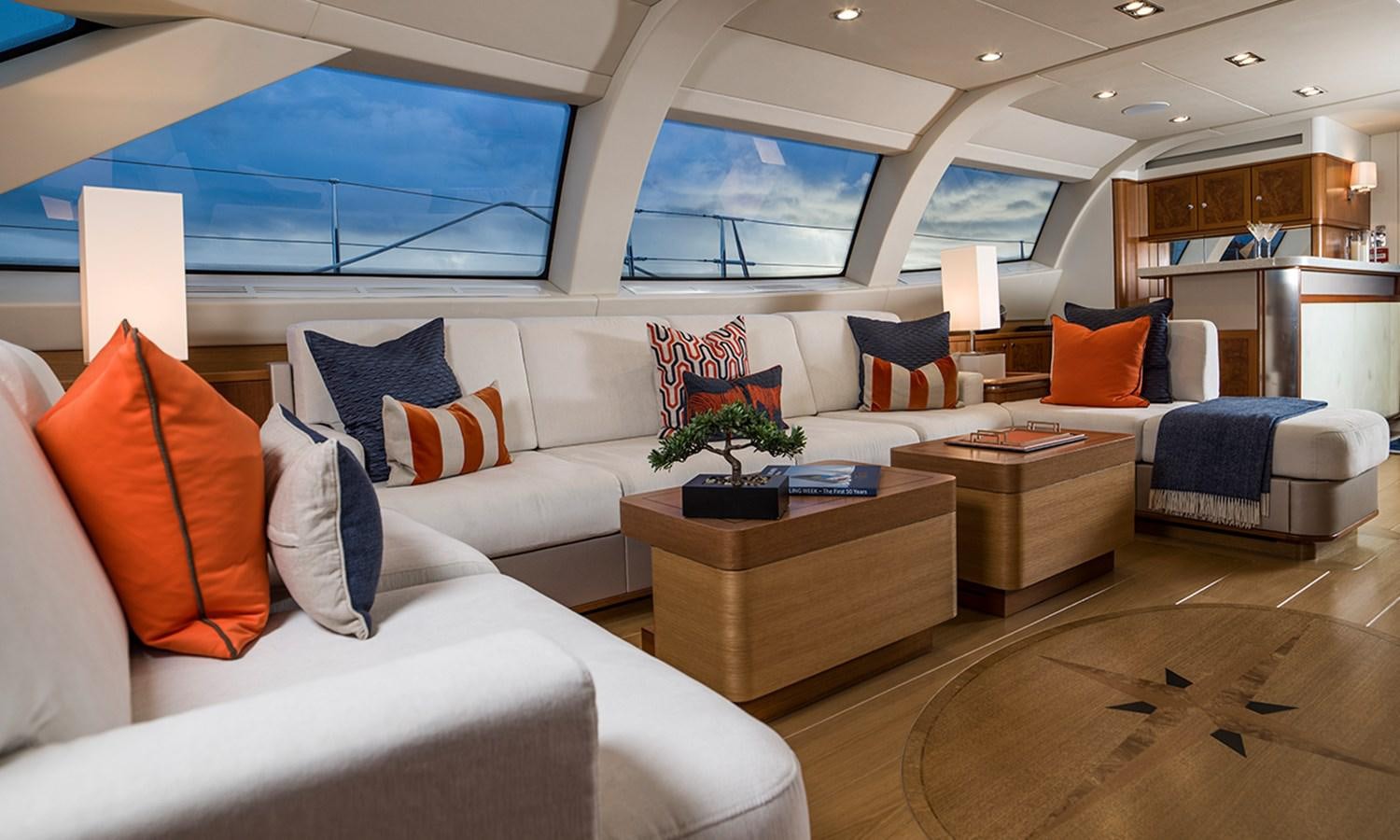 a living room with a large window aboard TWILIGHT Yacht for Sale