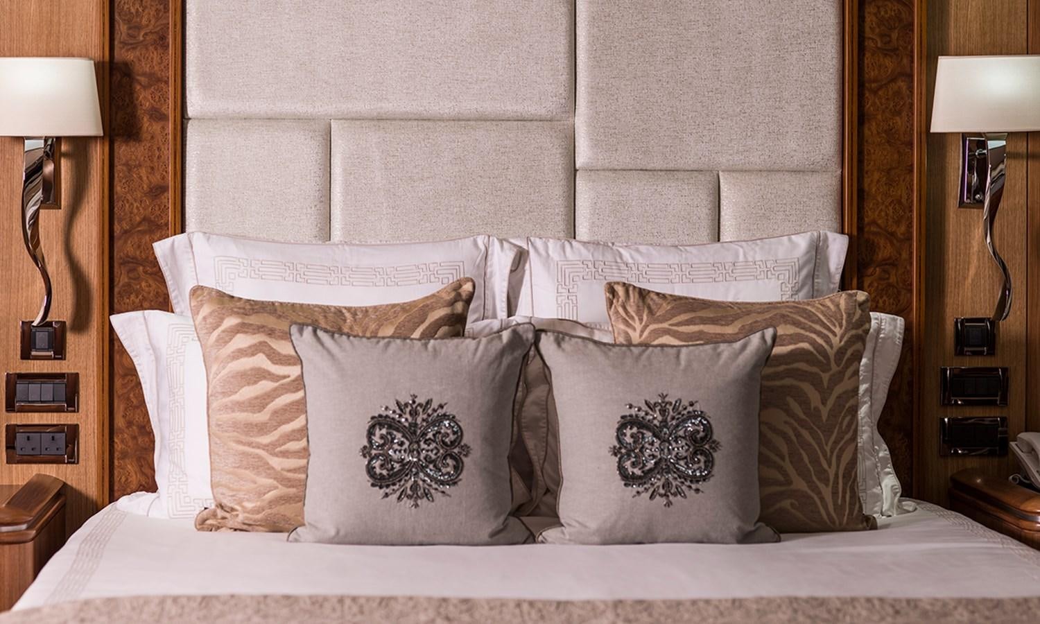 pillows on a bed aboard TWILIGHT Yacht for Sale