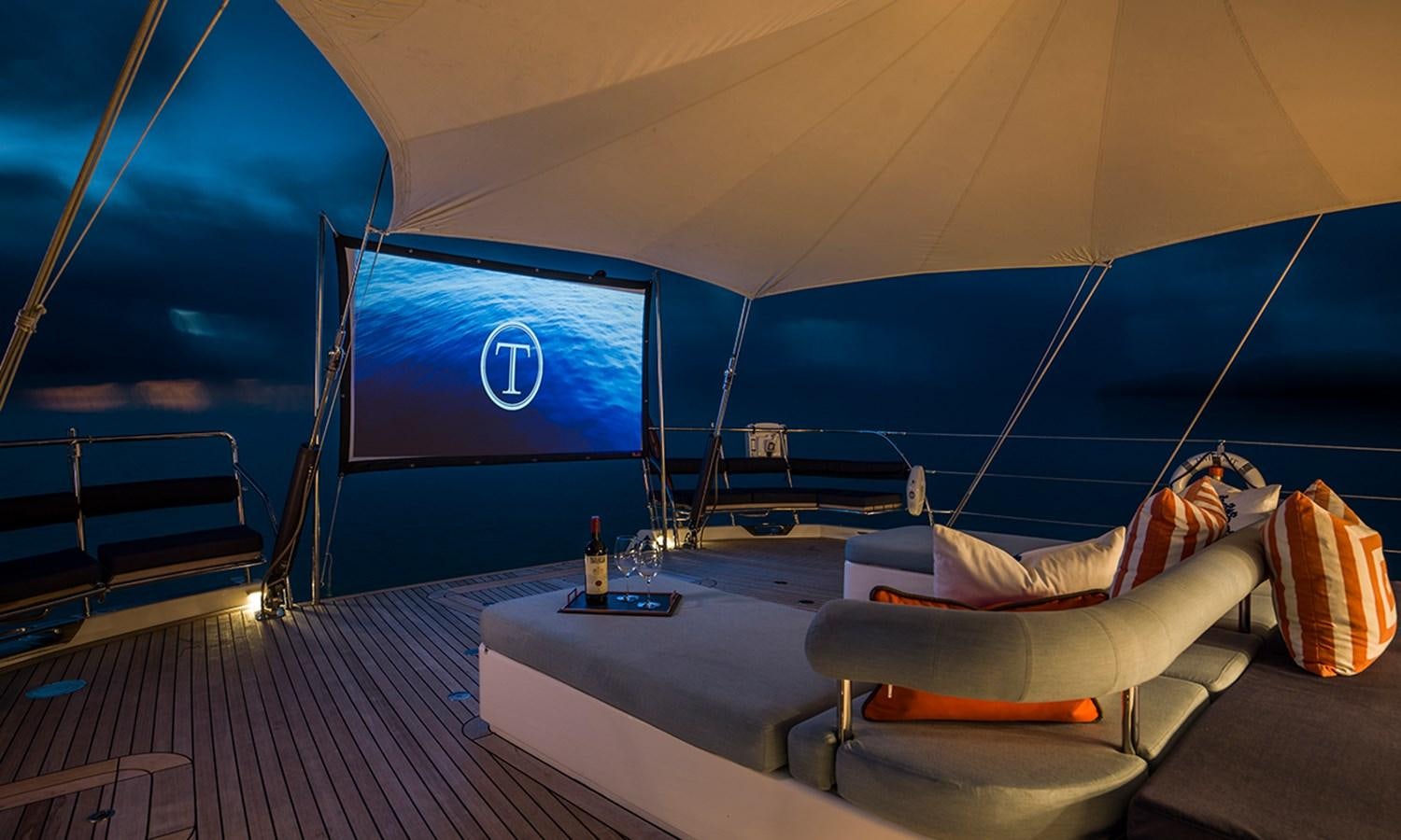 a room with a large screen aboard TWILIGHT Yacht for Sale