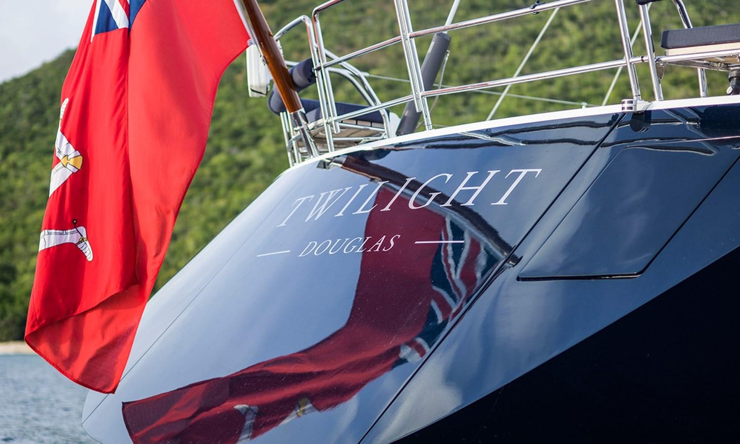 a close-up of a flag on a boat aboard TWILIGHT Yacht for Sale
