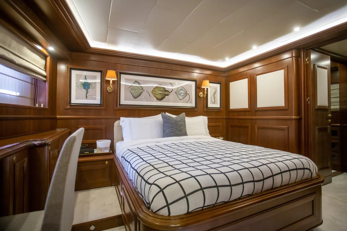 a bed in a room aboard HAG Yacht for Sale