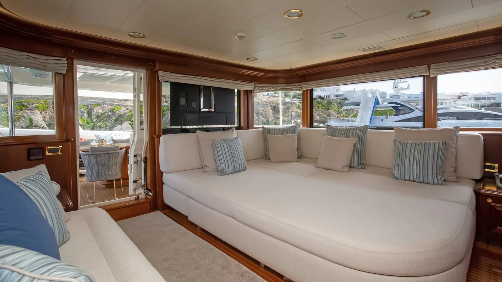 a large bed in a room aboard HAG Yacht for Sale
