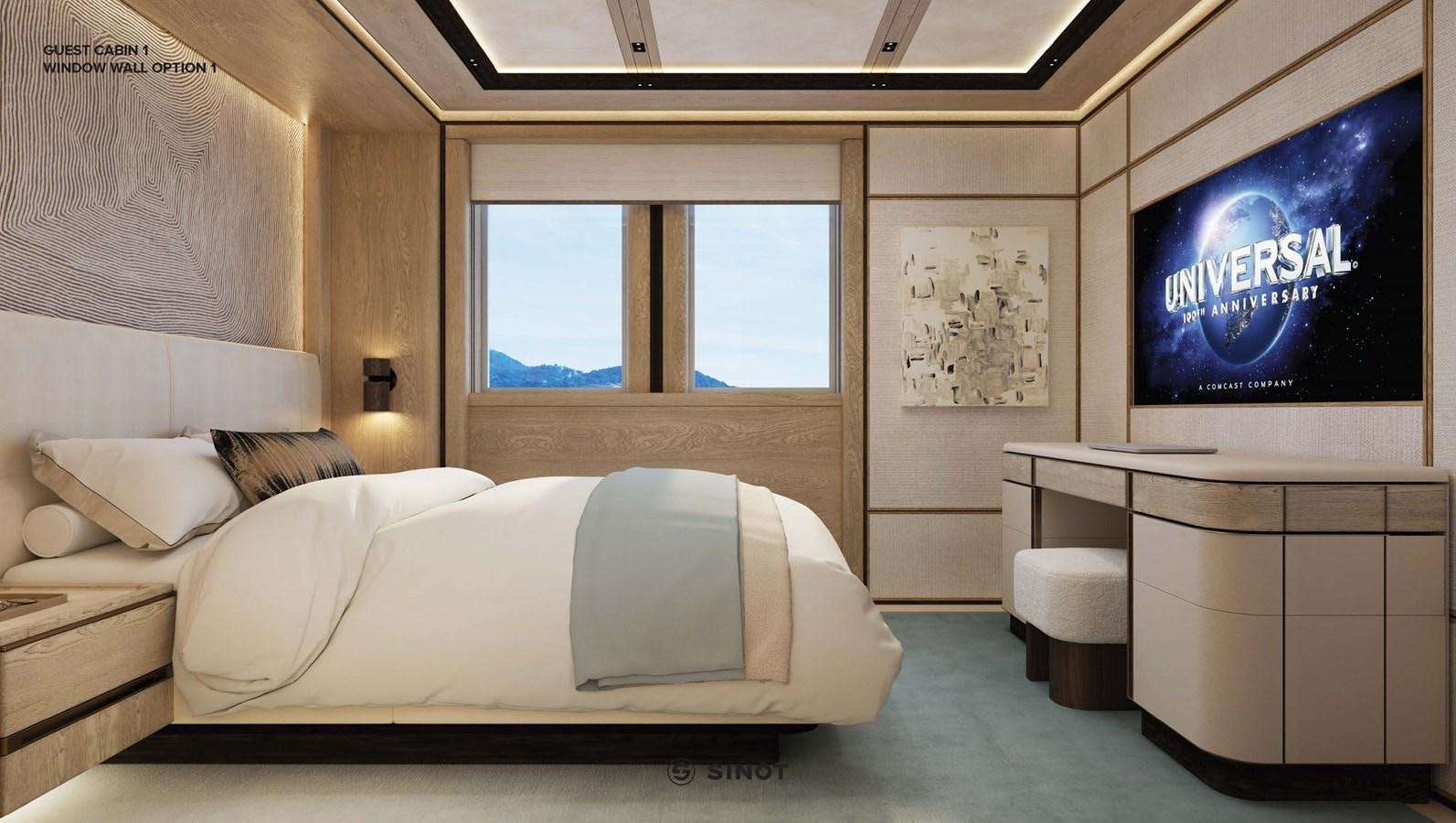 a room with a bed and a tv aboard ICE 68 Yacht for Sale