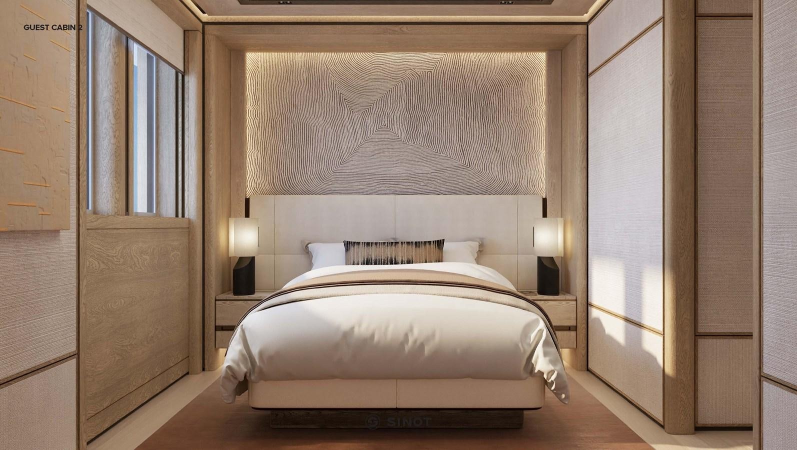 a bed in a room aboard ICE 68 Yacht for Sale