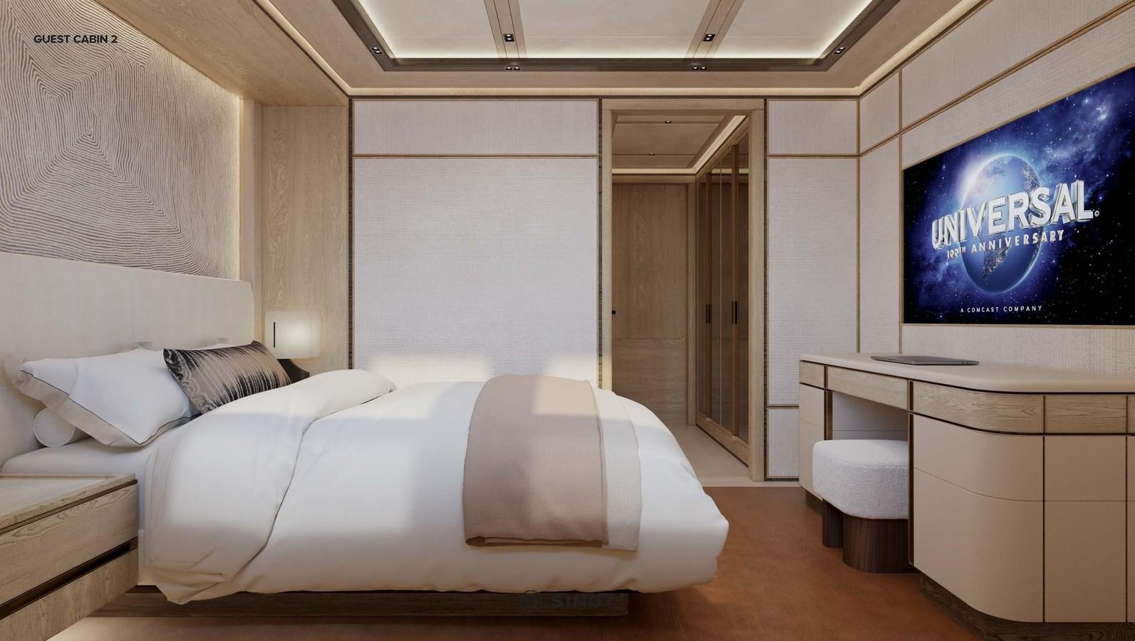 a room with a bed and a tv aboard ICE 68 Yacht for Sale