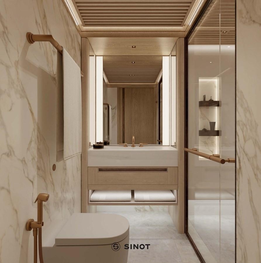 a bathroom with a tub sink and toilet aboard ICE 68 Yacht for Sale