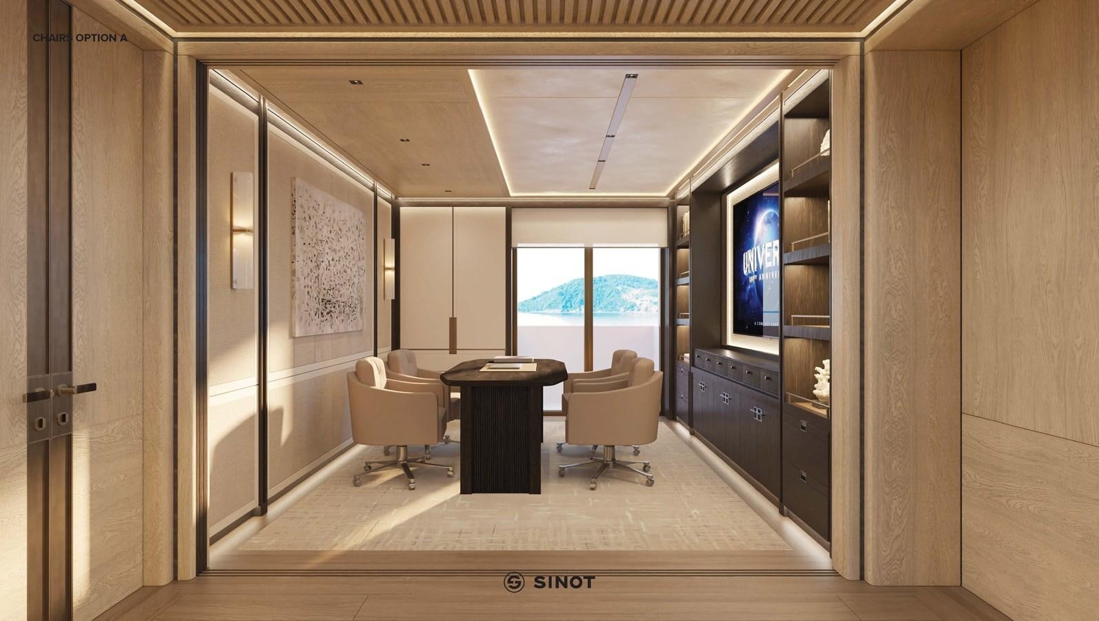 a room with a table and chairs aboard ICE 68 Yacht for Sale