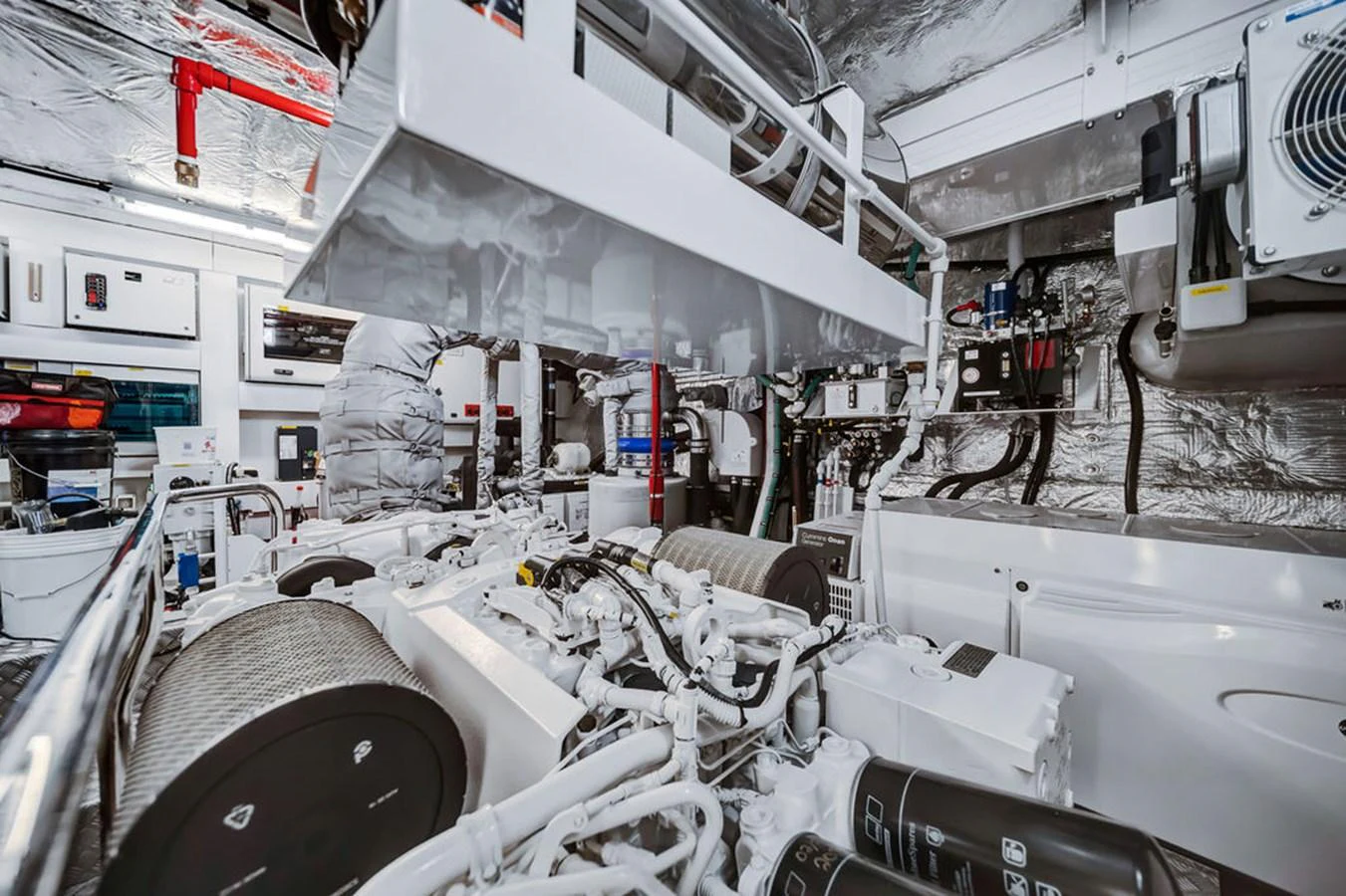 The image showcases the yacht's meticulously maintained engine room with advanced machinery. aboard SUNSEEKER Yacht for Sale