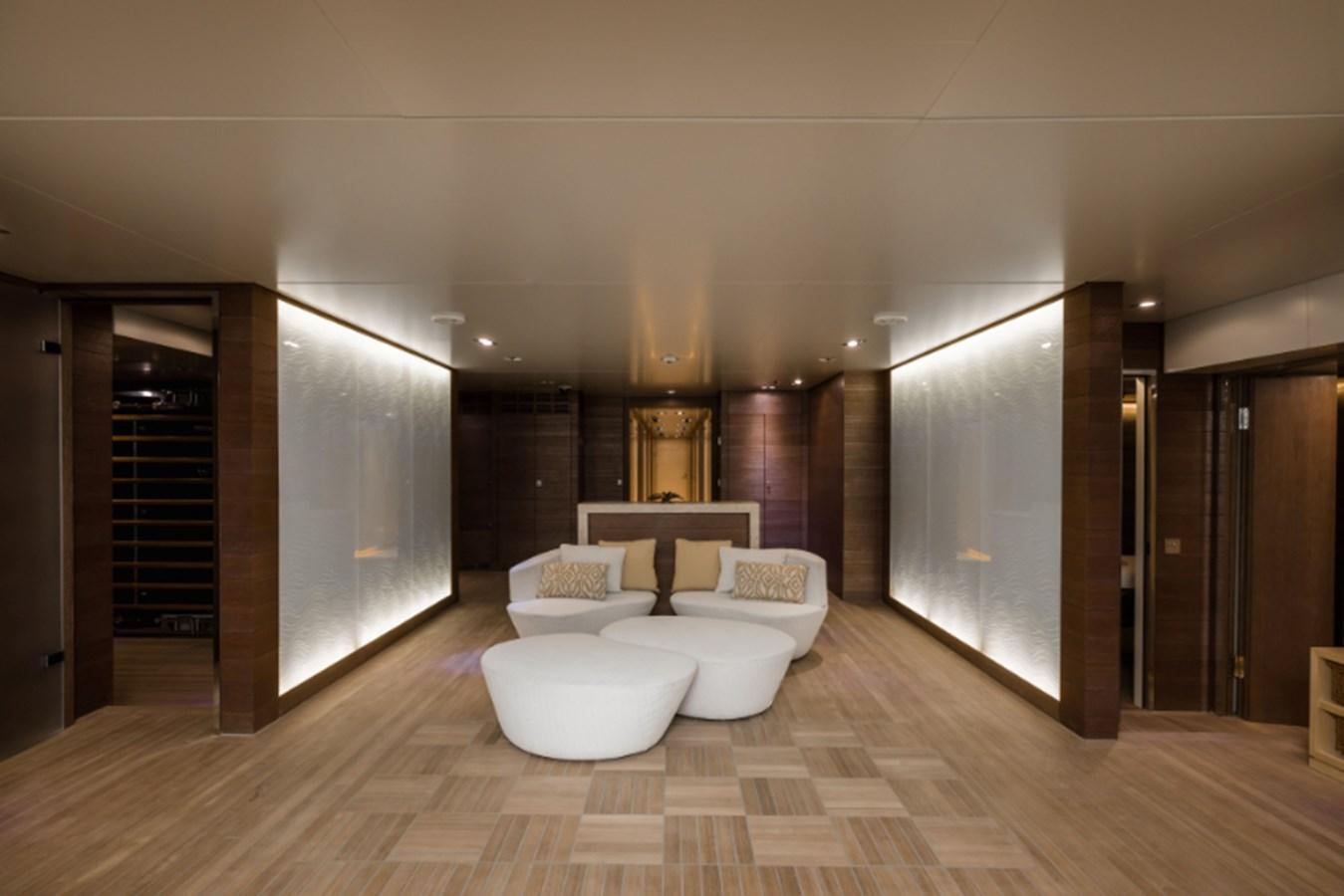a large bathroom with a large mirror aboard LOON Yacht for Sale