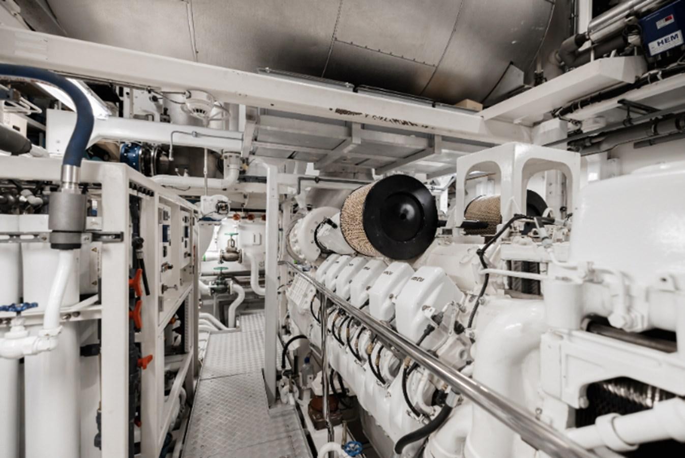 a room with white pipes aboard LOON Yacht for Sale