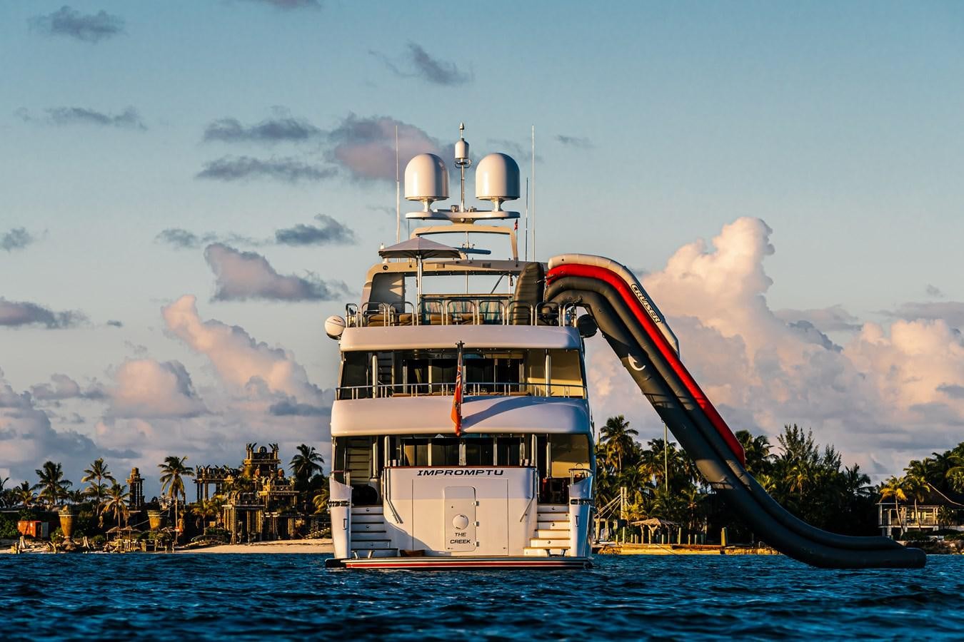 a large ship with a large antenna aboard IMPROMPTU Yacht for Charter