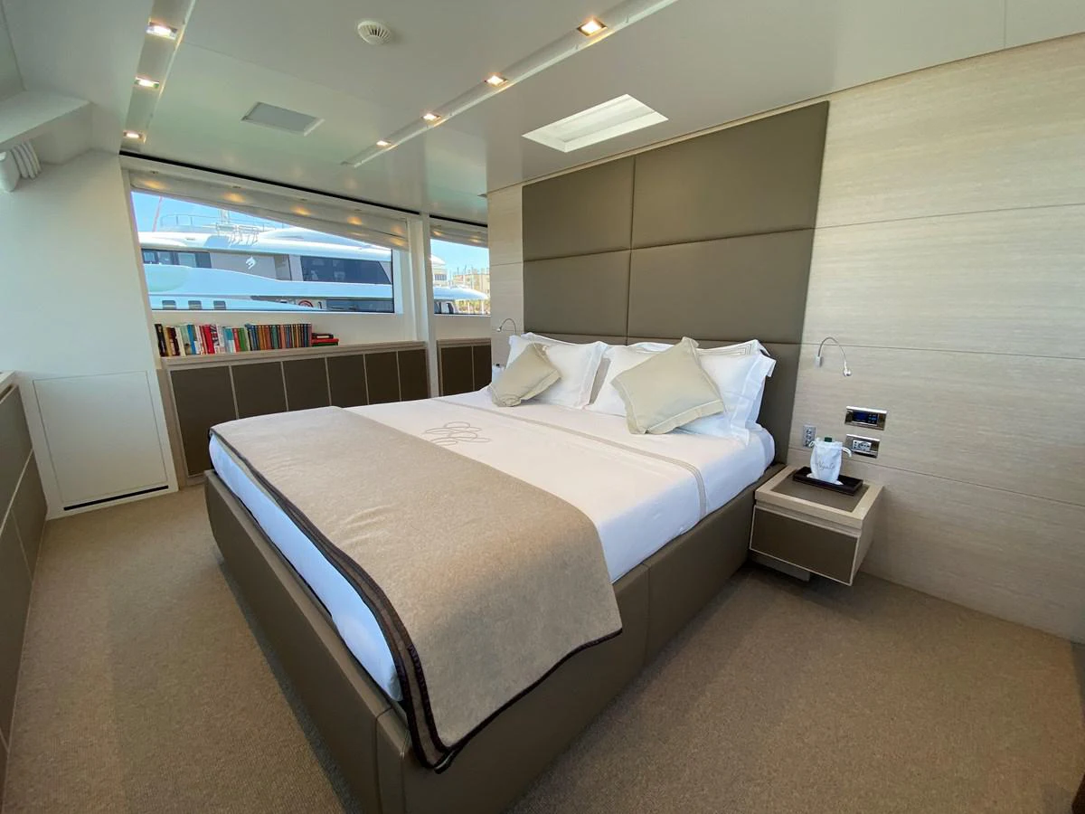 a bed in a room aboard NYALA OF AFRICA Yacht for Sale