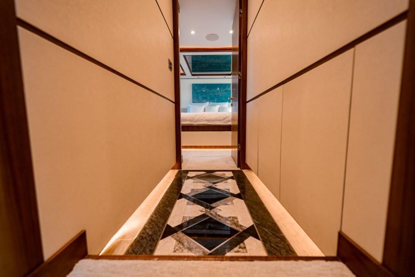 a bathroom with a glass shower aboard SWEET SALT Yacht for Sale