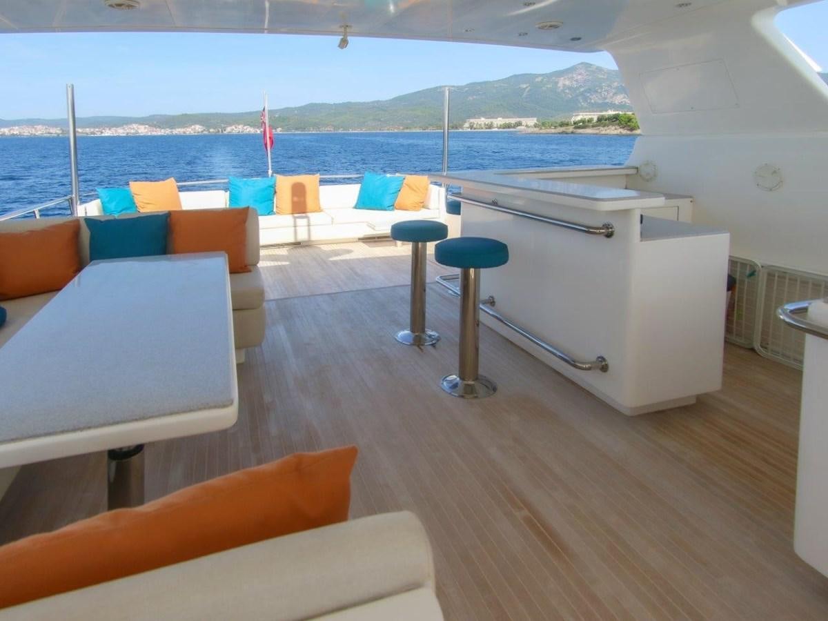 a room with a table and chairs aboard POCO LOCO Yacht for Sale