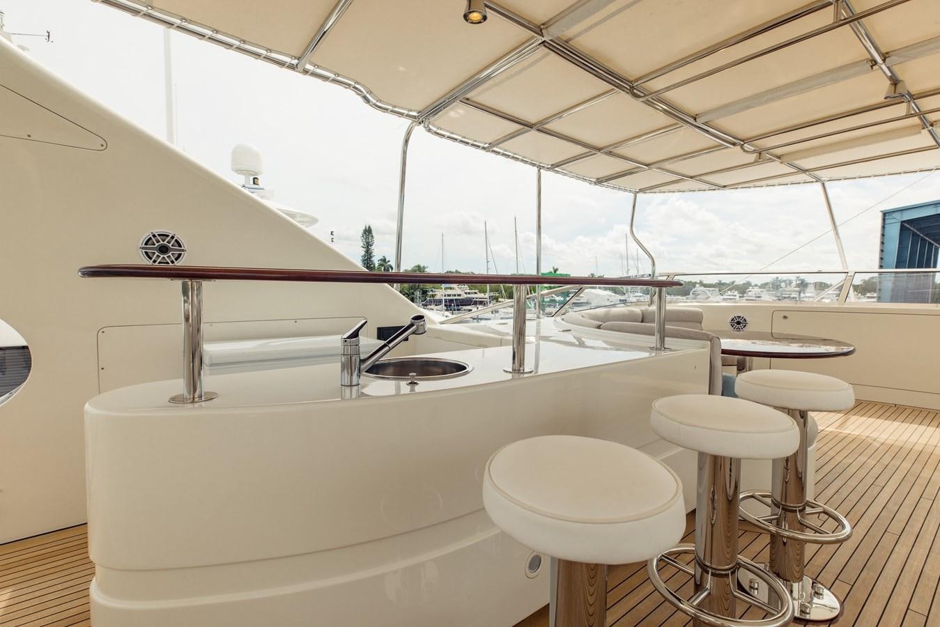 a large white kitchen with stools aboard MAMMA MIA Yacht for Charter