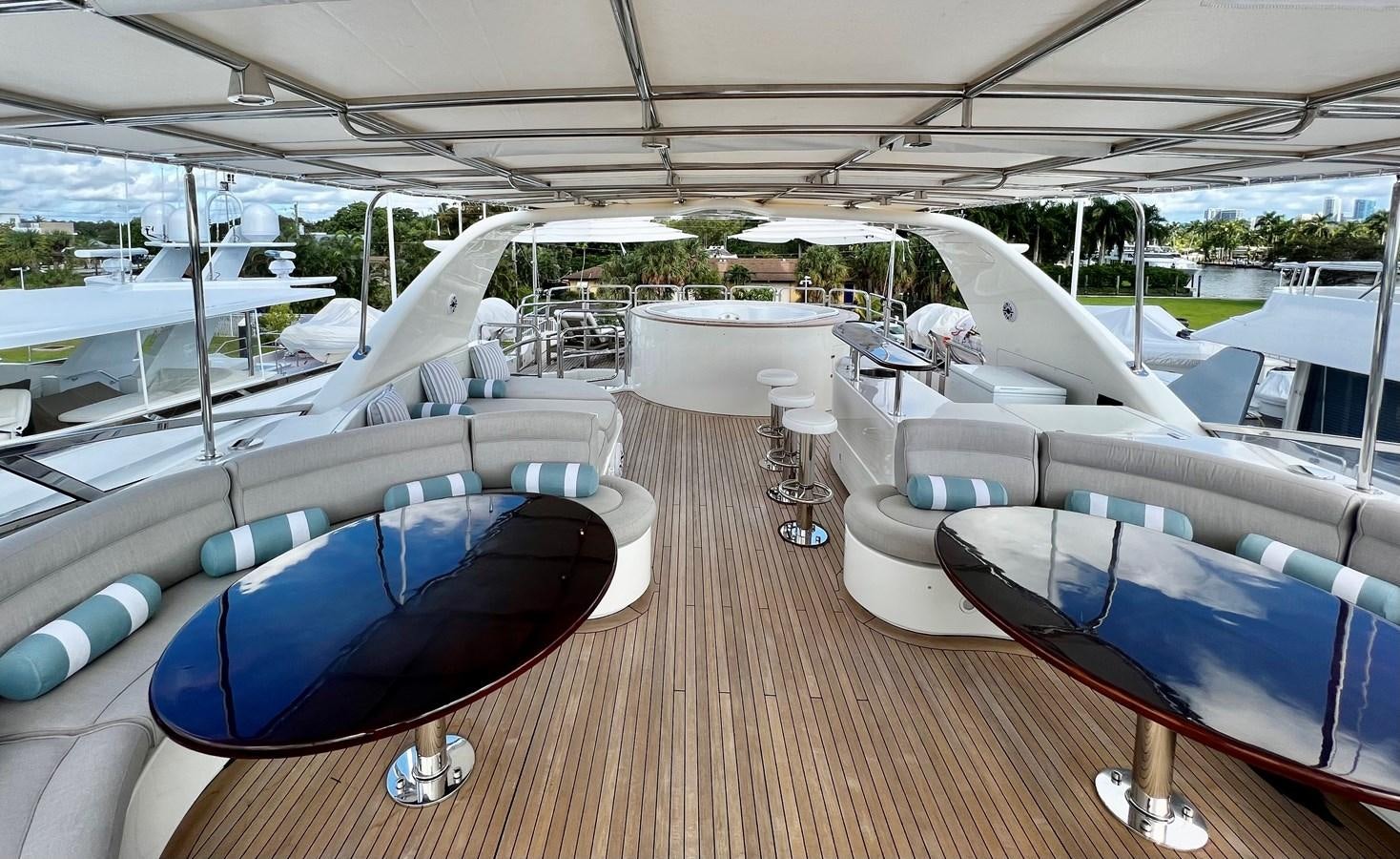 a deck with a deck and a view of the water aboard MAMMA MIA Yacht for Charter