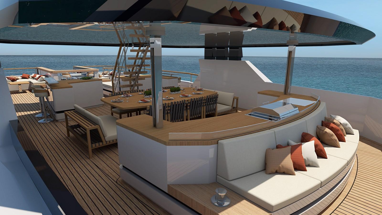 a room with a couch and a table and chairs aboard BOW SPRIT Yacht for Sale