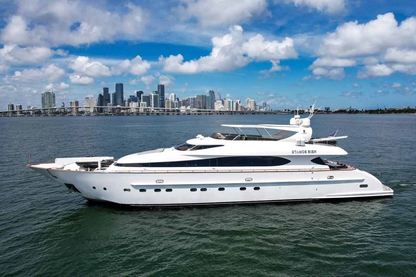 a white yacht in the water aboard STAMOS BIEN Yacht for Sale