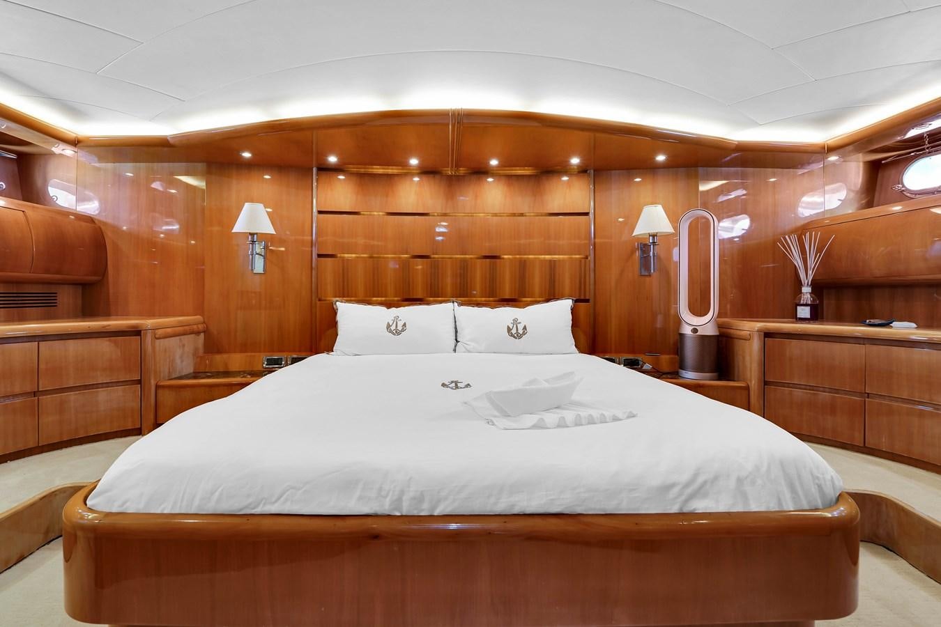 a bed with white sheets aboard STAMOS BIEN Yacht for Sale