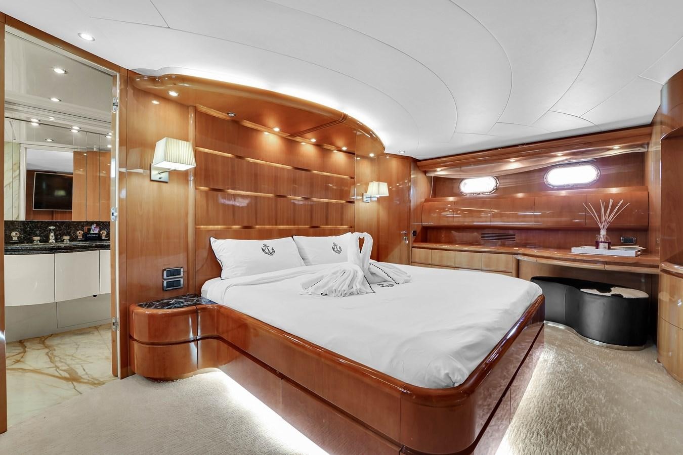 a large bed in a room aboard STAMOS BIEN Yacht for Sale