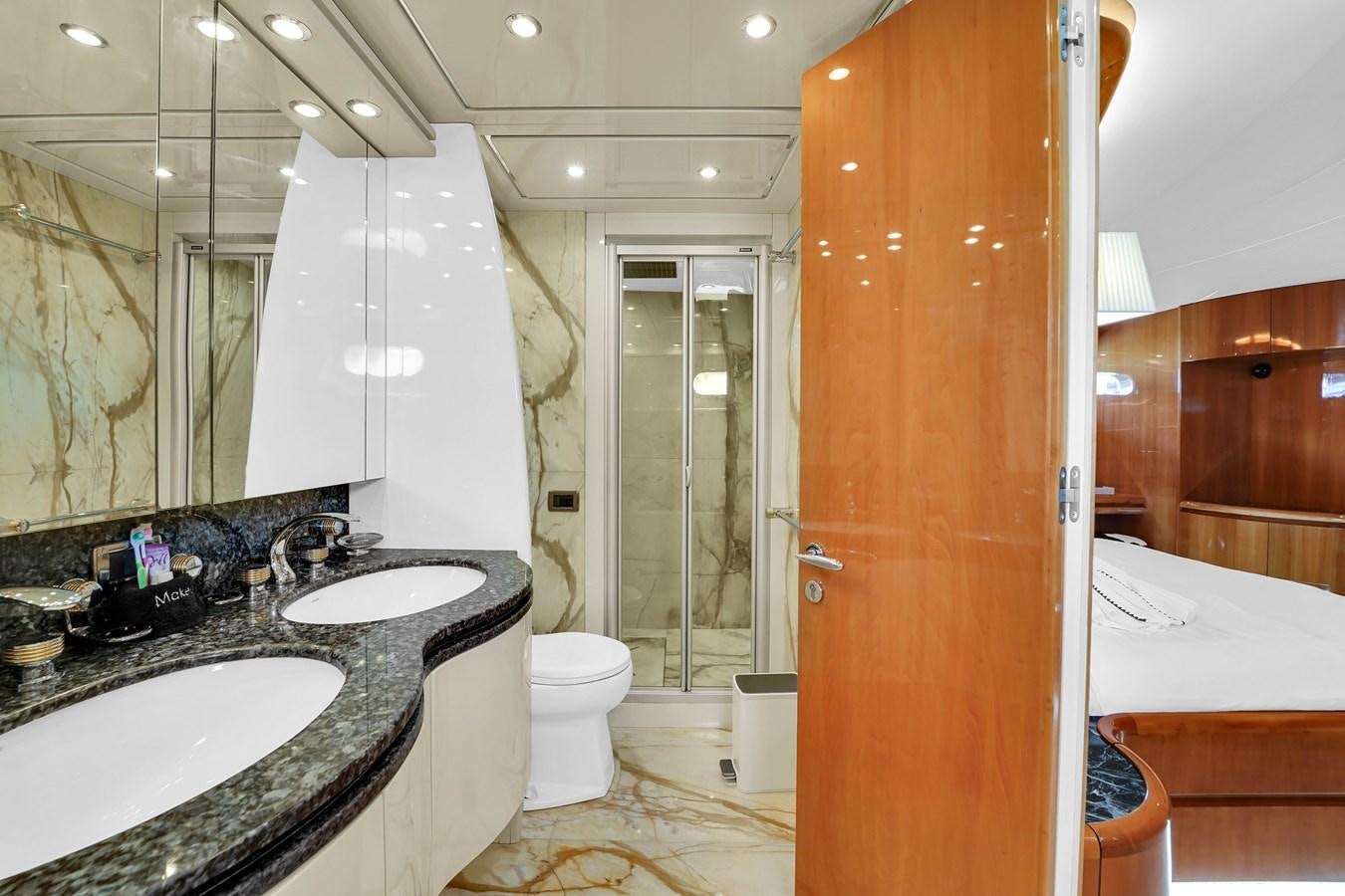 a bathroom with a sink and a shower aboard STAMOS BIEN Yacht for Sale