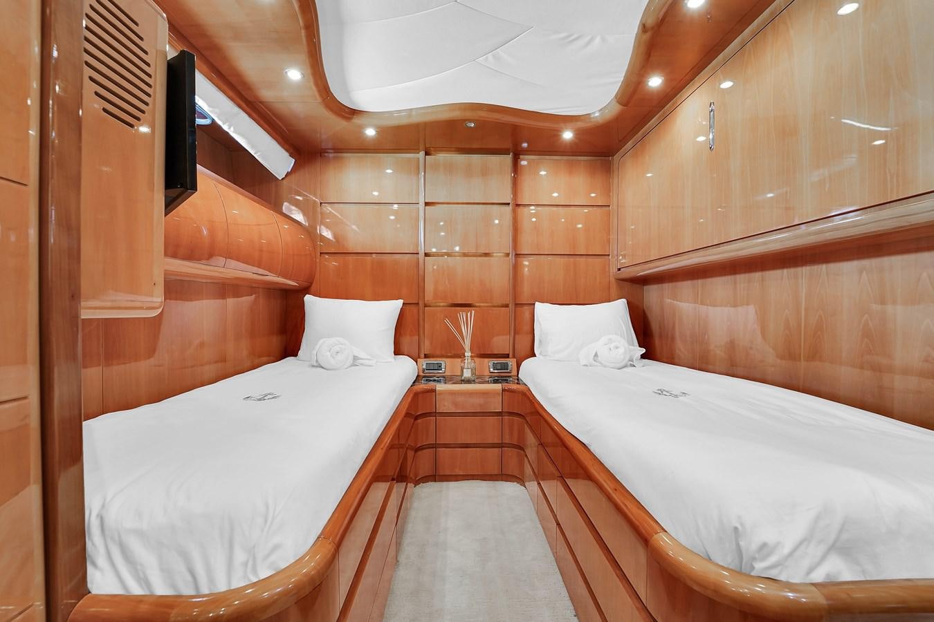 a room with two beds aboard STAMOS BIEN Yacht for Sale