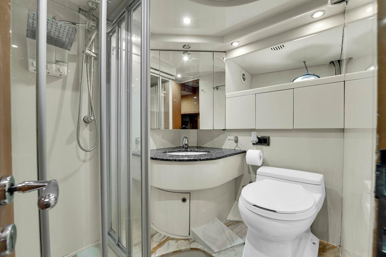 a bathroom with a sink toilet and shower aboard STAMOS BIEN Yacht for Sale