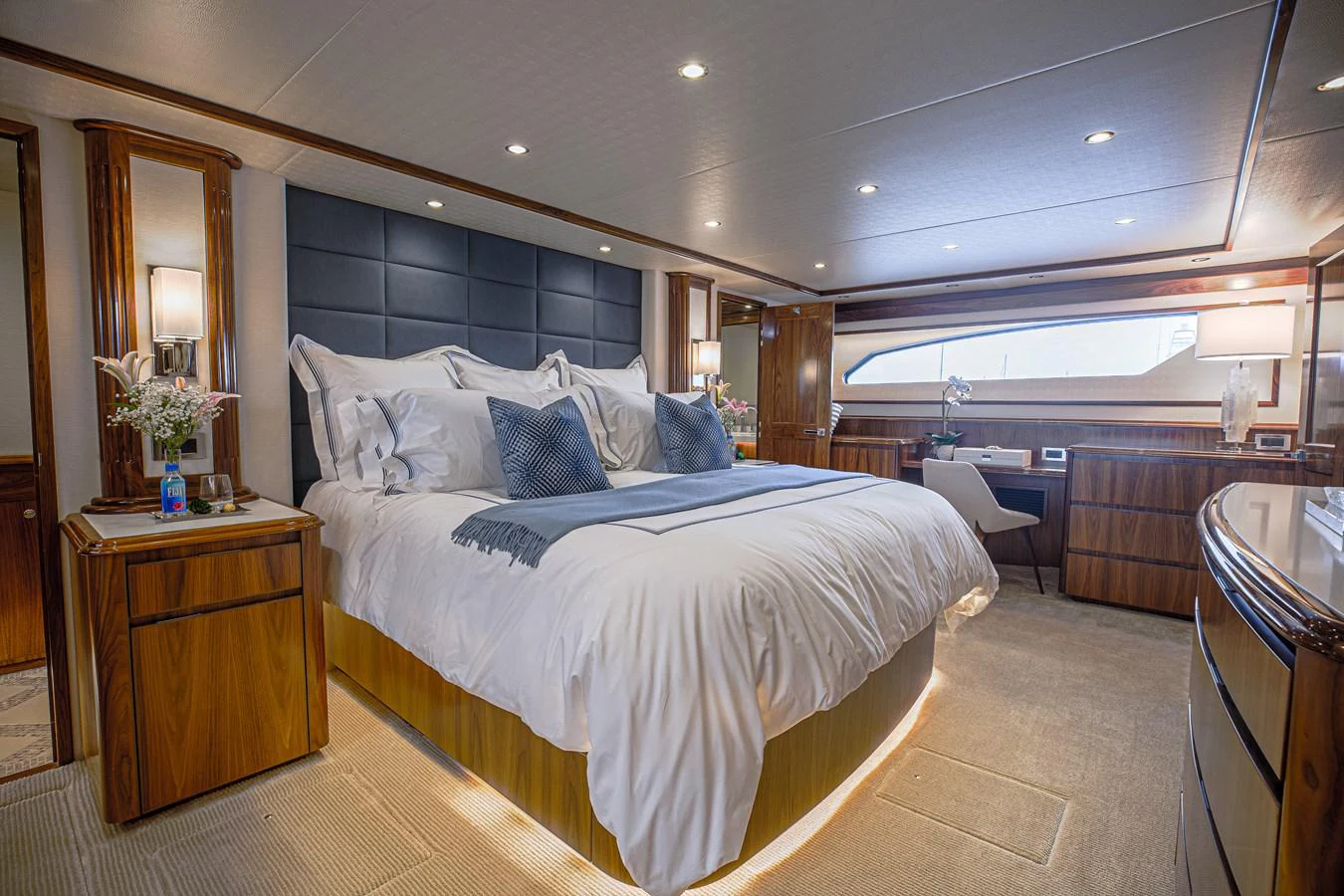 a large bedroom with a large bed aboard SPECULATOR Yacht for Sale
