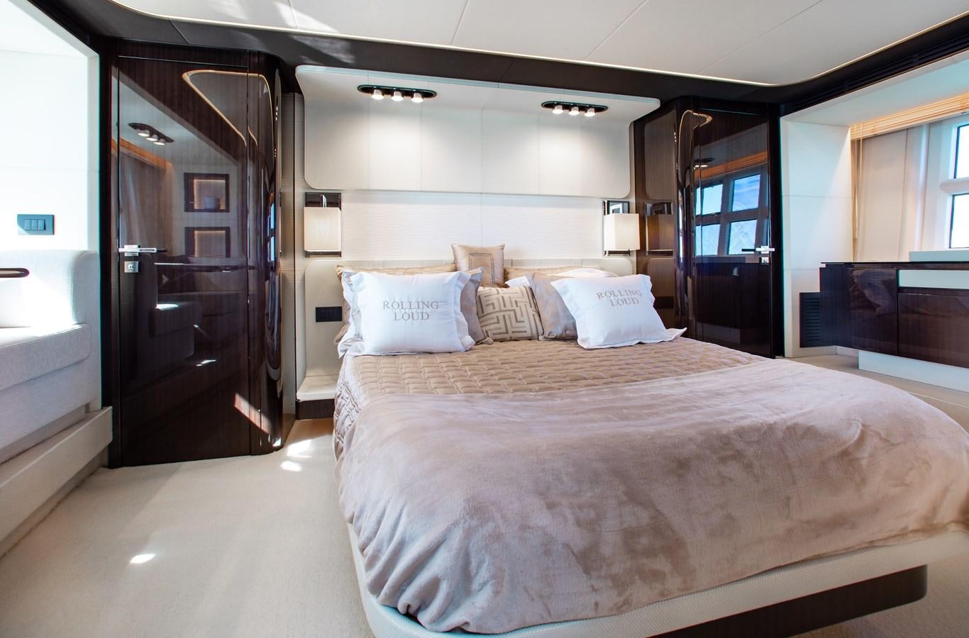 a large bed in a room aboard ROLLING LOUD Yacht for Sale