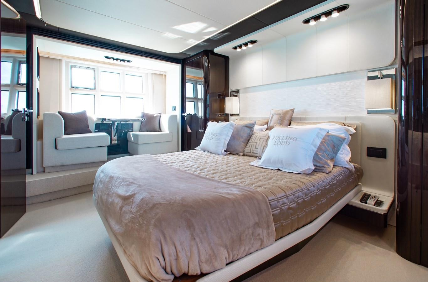 a large bed in a room aboard ROLLING LOUD Yacht for Sale