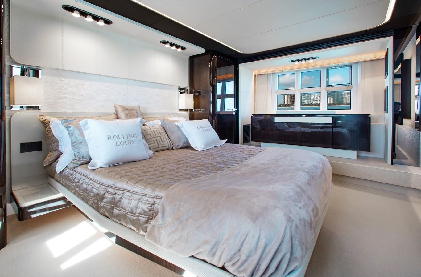 a large bed in a room aboard ROLLING LOUD Yacht for Sale