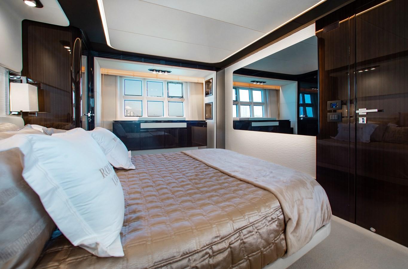 a bed in a room aboard ROLLING LOUD Yacht for Sale