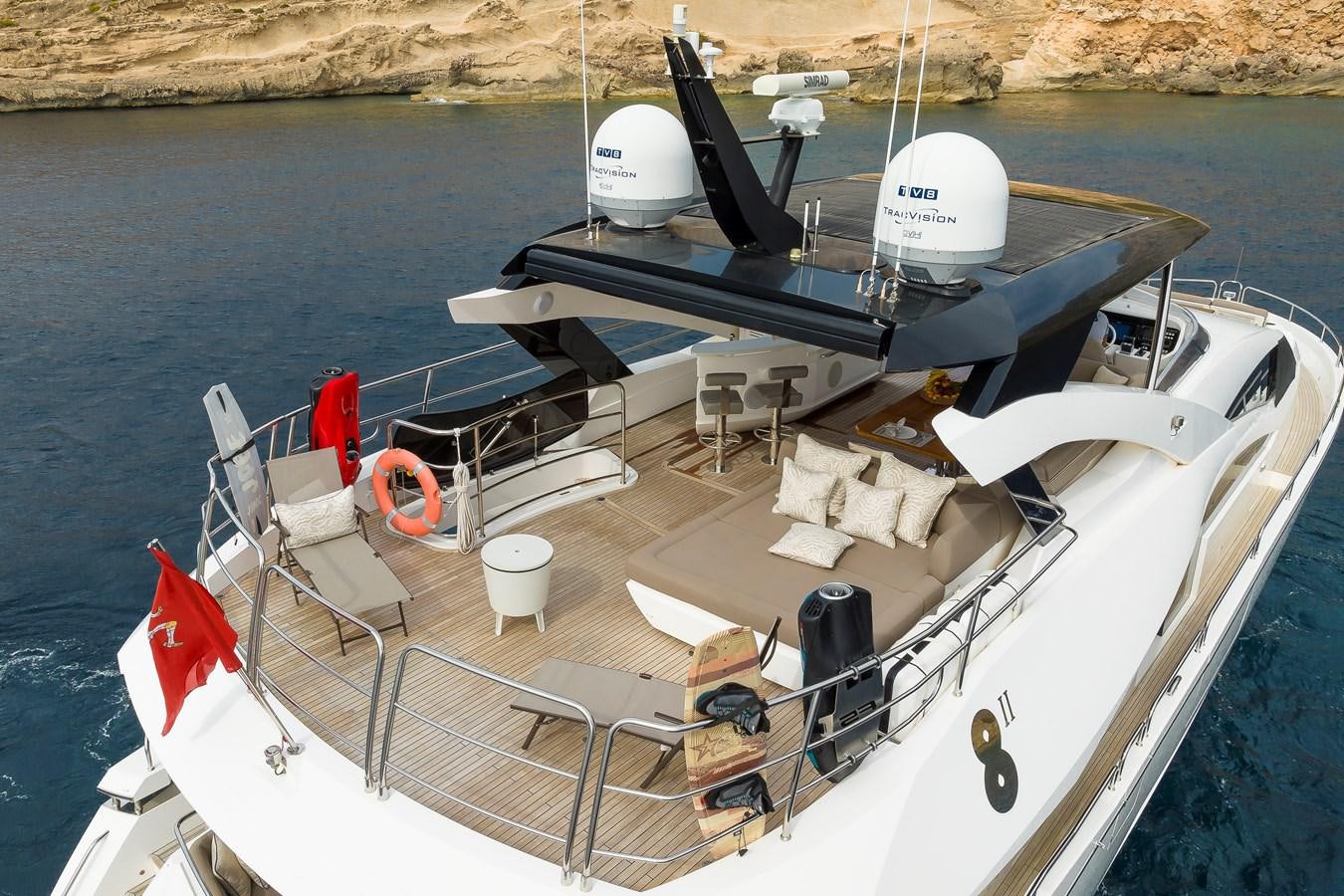 a boat with a satellite dish on it aboard AFTER 8 II Yacht for Sale
