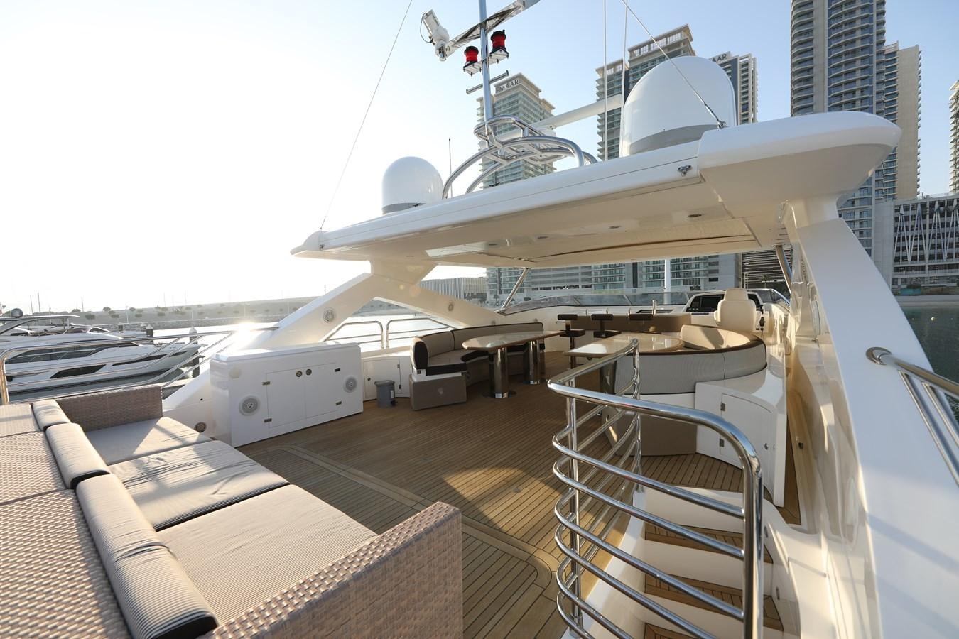 a large white ship docked aboard SUNSEEKER 30M Yacht for Sale
