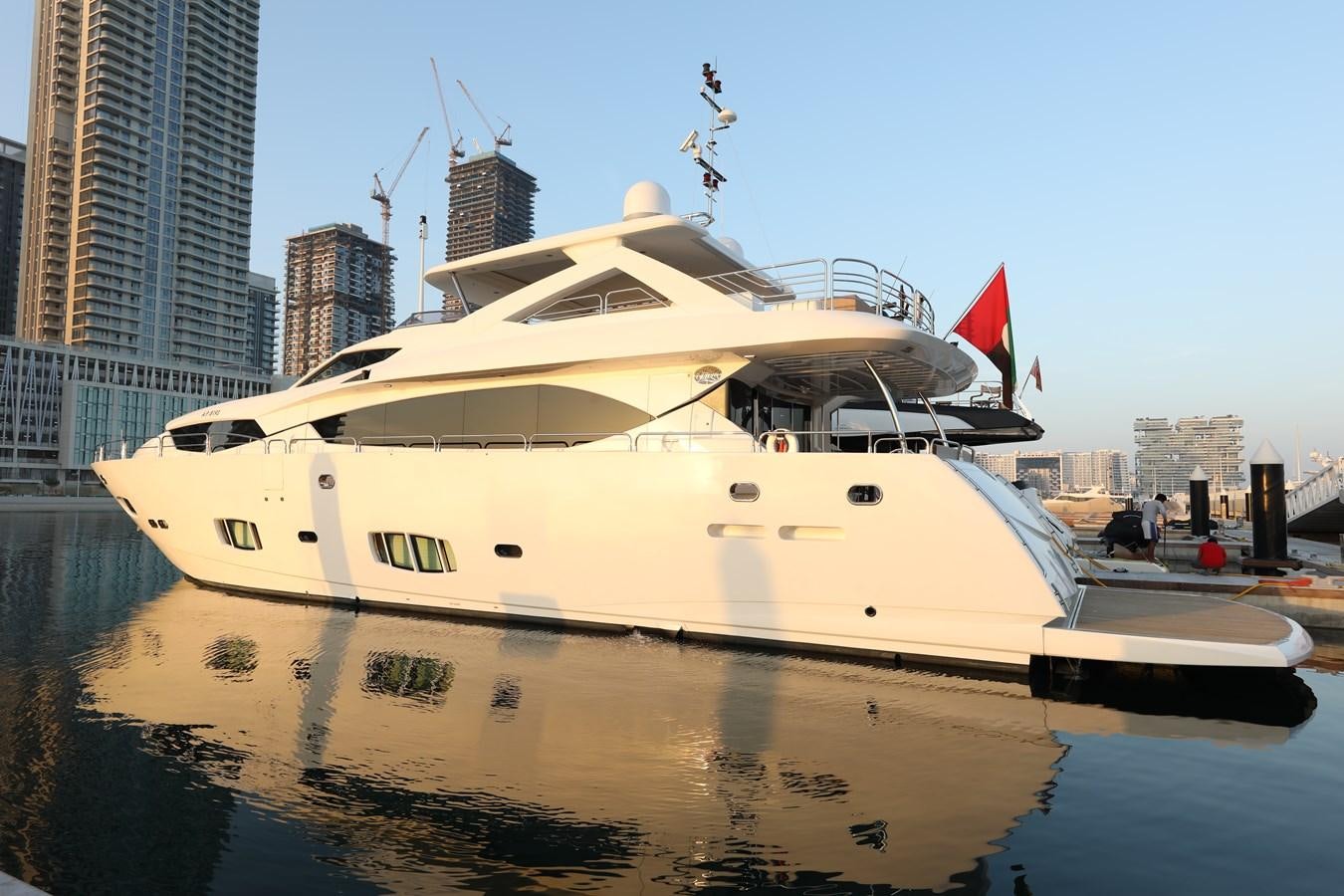 a large white boat in a body of water aboard SUNSEEKER 30M Yacht for Sale