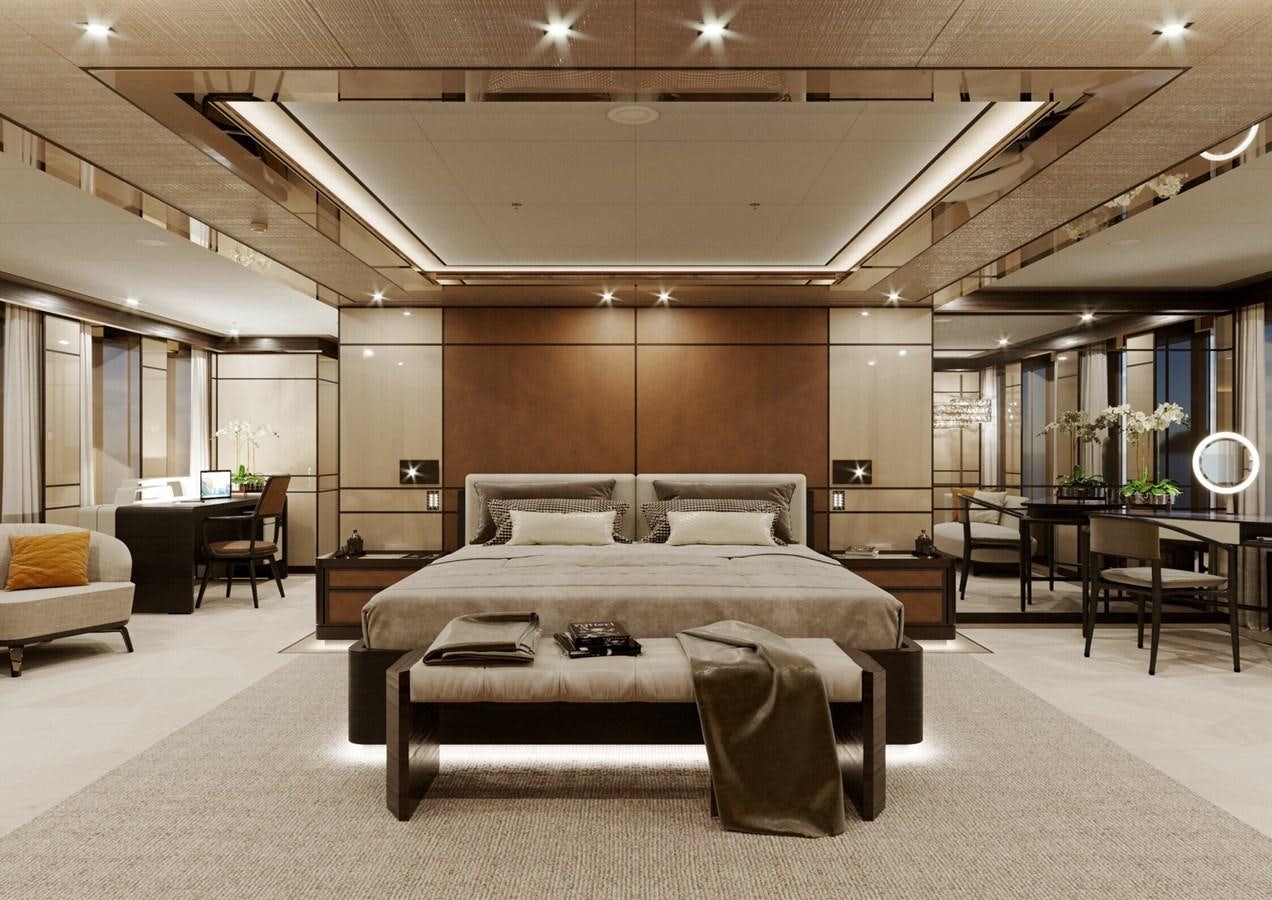 a large bedroom with a bed aboard RELIANCE Yacht for Sale