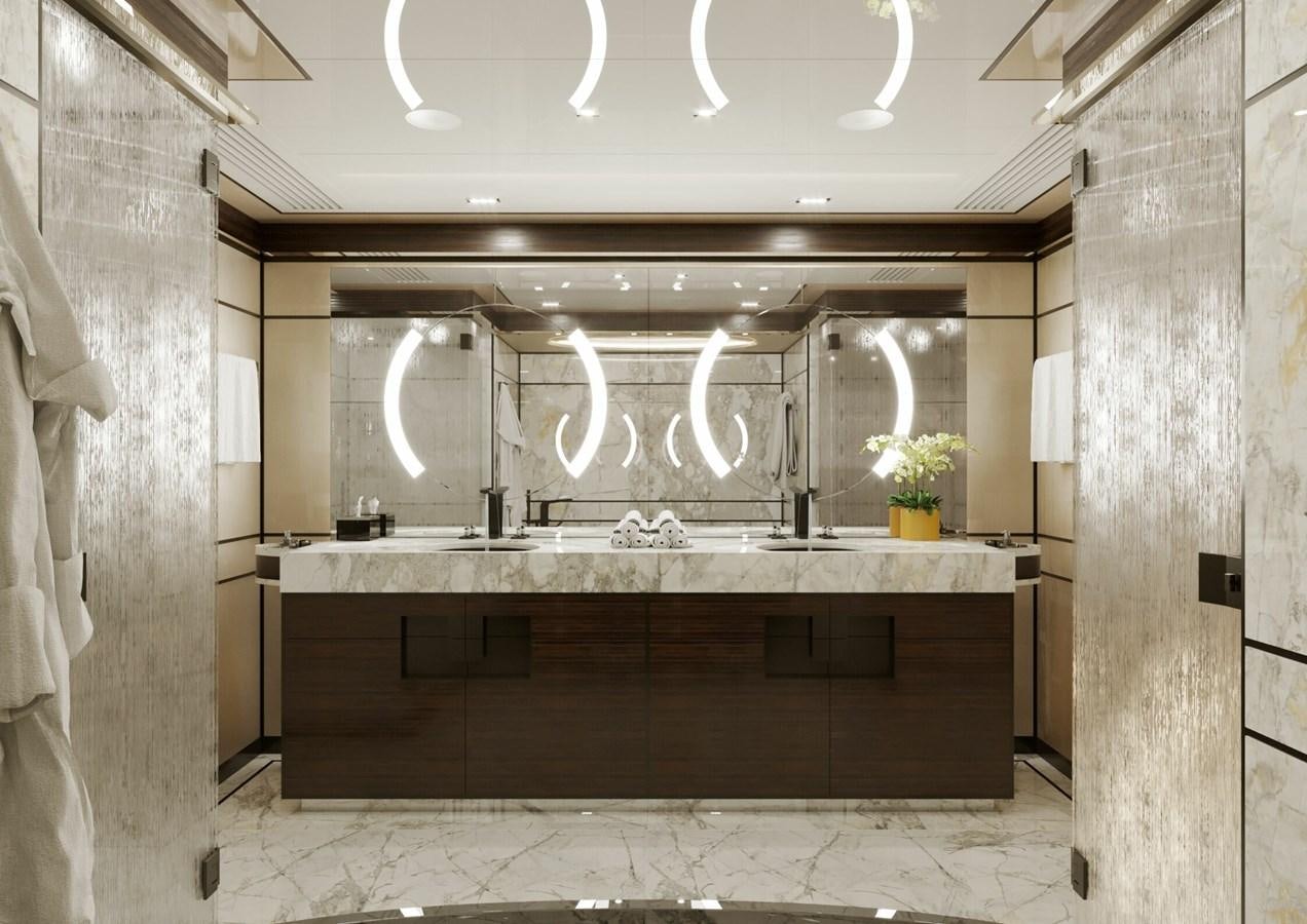 a bathroom with a large counter aboard RELIANCE Yacht for Sale