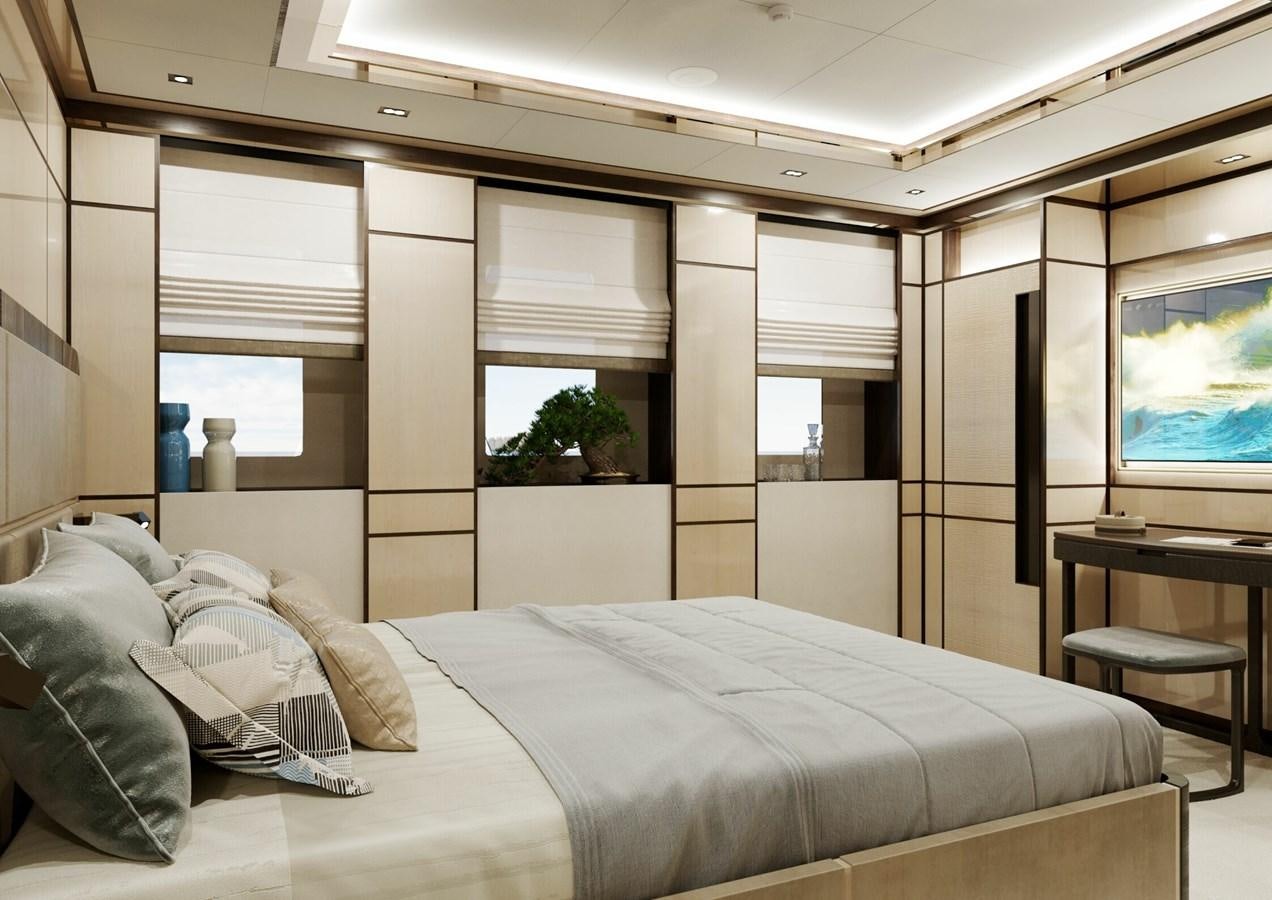 a bed in a room aboard RELIANCE Yacht for Sale