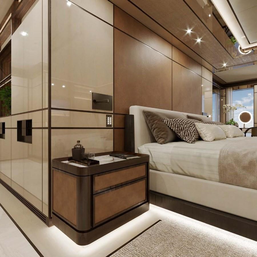 a bed in a room aboard RELIANCE Yacht for Sale
