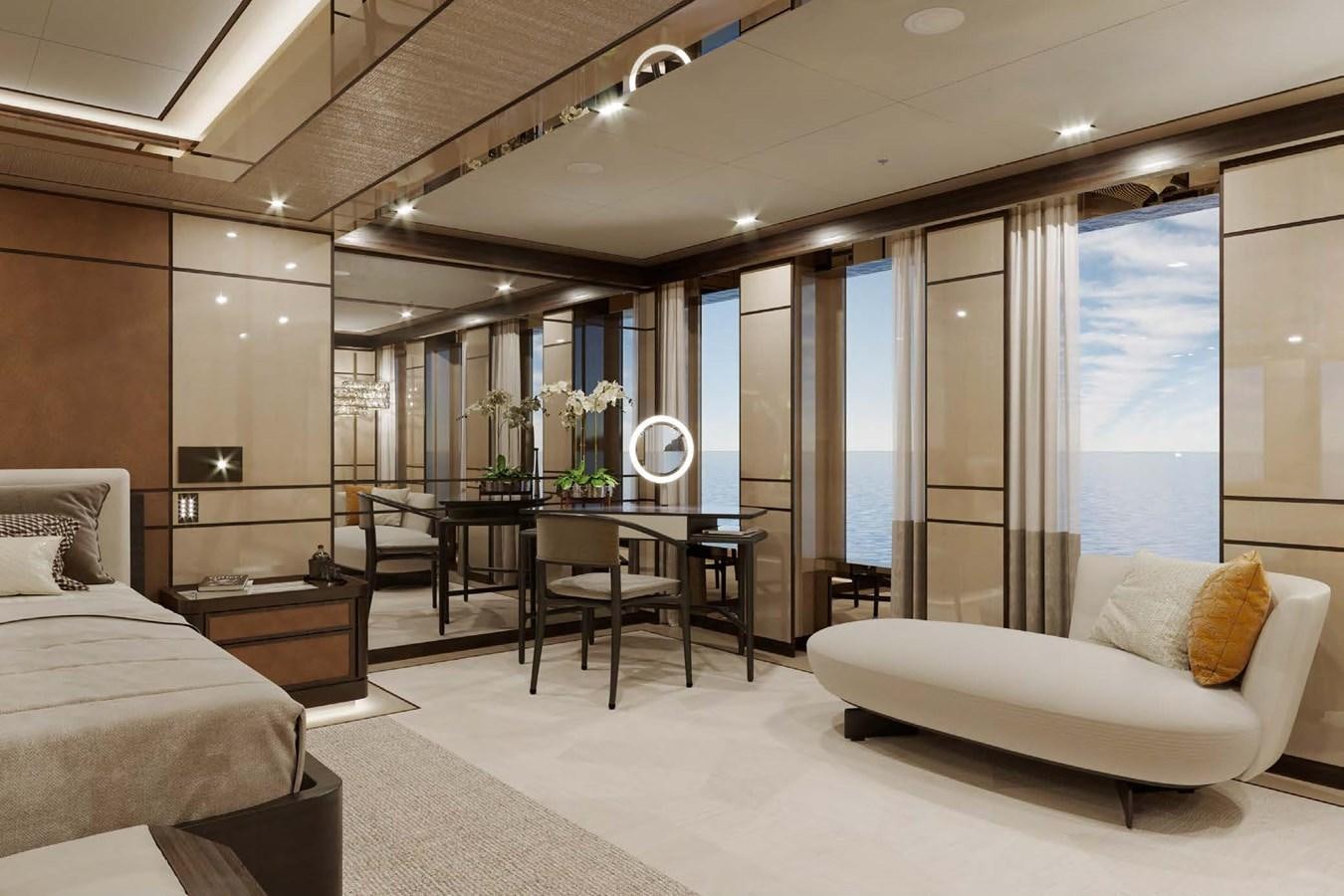 a room with a bed and a piano aboard RELIANCE Yacht for Sale