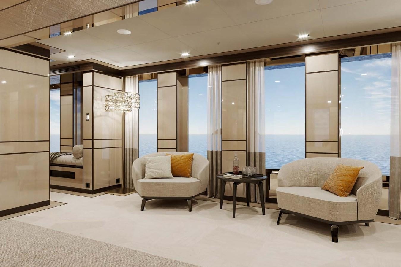 a room with a couch and a table aboard RELIANCE Yacht for Sale