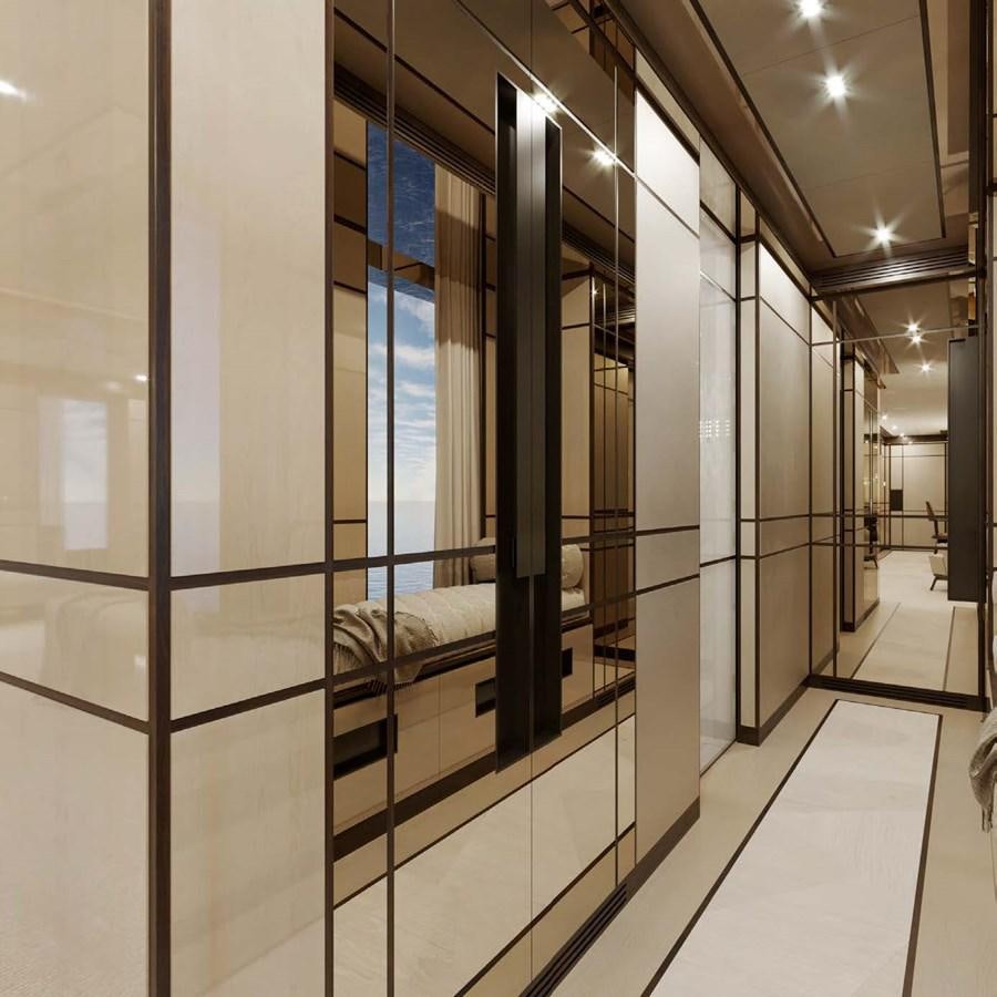 a room with glass walls aboard RELIANCE Yacht for Sale
