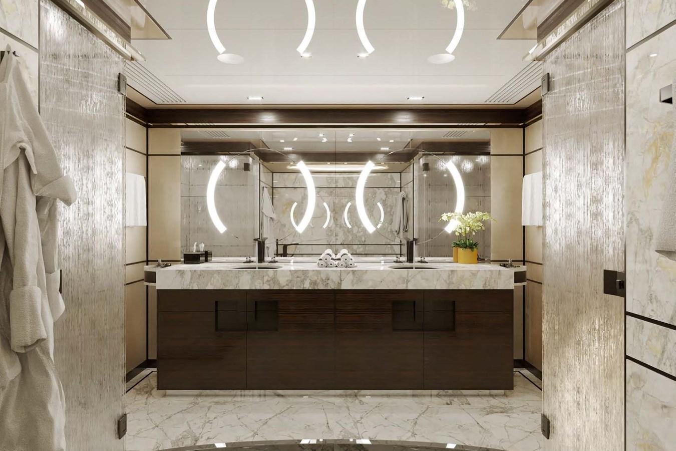 a bathroom with a large countertop aboard RELIANCE Yacht for Sale
