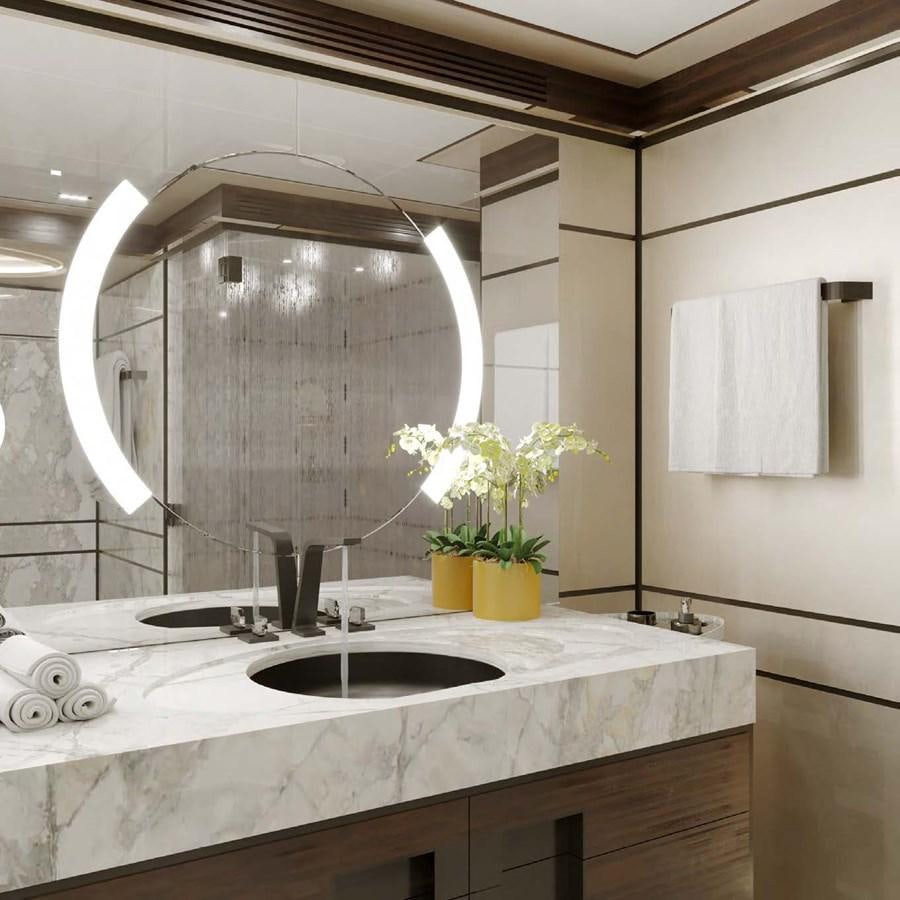 a bathroom with a large mirror aboard RELIANCE Yacht for Sale