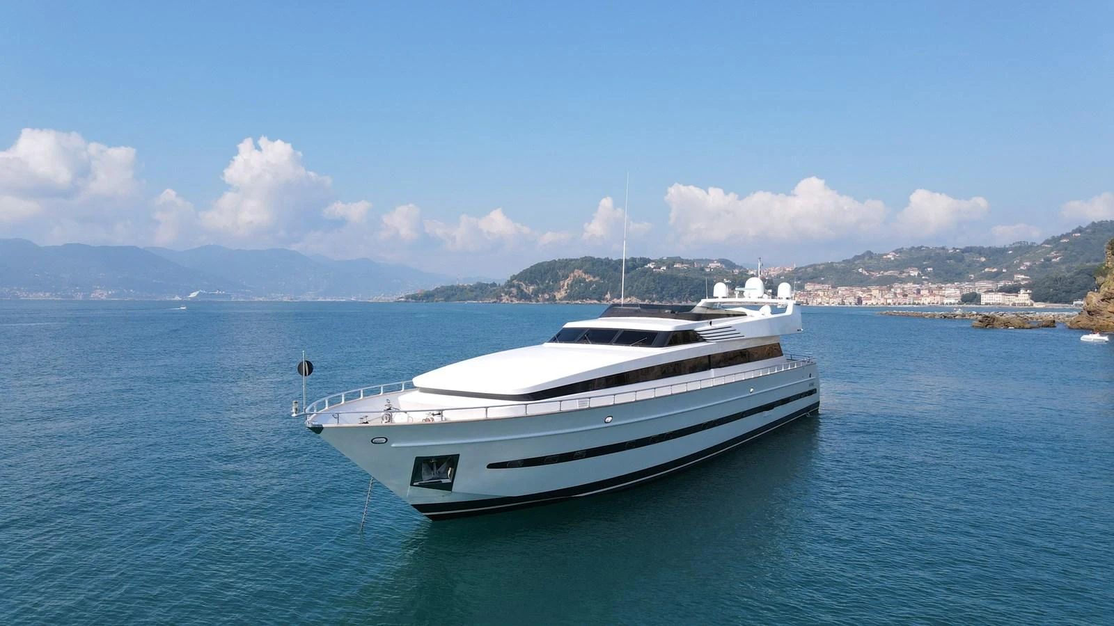 a boat in the water aboard IXIA Yacht for Sale